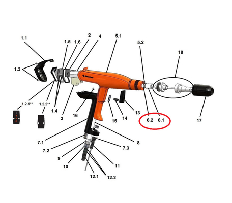 Górny zespół rury proszkowej Elektron E-pistolet C1/C2 Pistolet ręczny